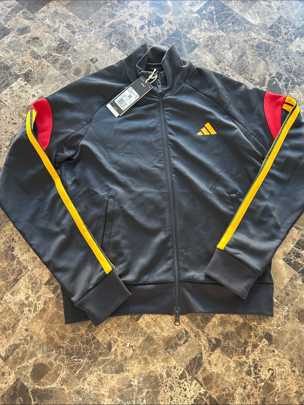 NWT 🆕 adidas Originals Women’s Black Track Jacket with Yellow & Red Accents sz M